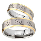 His Hers Atheist Design Step Edges Gold 2 Tone Tungsten Custom Mens Ring Set