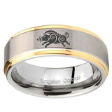 8mm Wild Boar Step Edges Gold 2 Tone Tungsten Carbide Custom Mens Ring