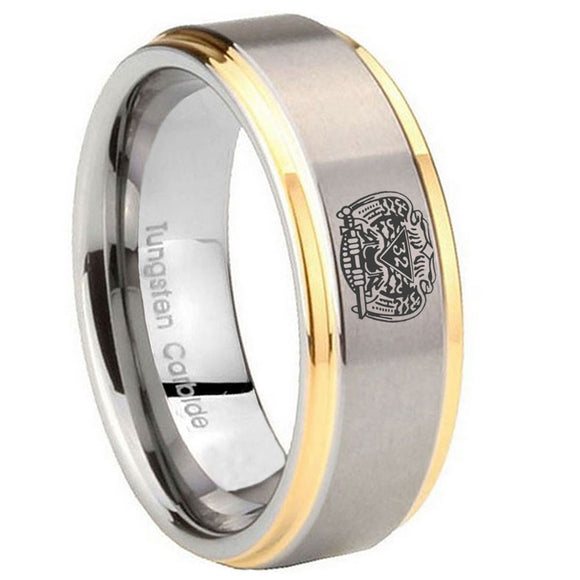 10mm Masonic 32 Degree Freemason Step Edges Gold 2 Tone Tungsten Carbide Mens Ring