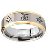 8mm Masonic Shriners Step Edges Gold 2 Tone Tungsten Custom Ring for Men