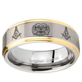 10mm Masonic 32 Design Step Edges Gold 2 Tone Tungsten Wedding Engagement Ring