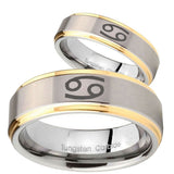 His Hers Cancer Horoscope Step Edges Gold 2 Tone Tungsten Wedding Band Ring Set