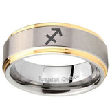 8mm Sagittarius Zodiac Step Edges Gold 2 Tone Tungsten Carbide Men's Ring
