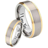 His Hers I Love You Step Edges Gold 2 Tone Tungsten Men's Engagement Band Set