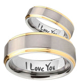 His Hers I Love You Step Edges Gold 2 Tone Tungsten Men's Engagement Band Set