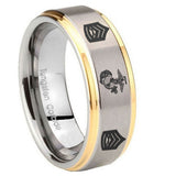 8mm Marine Army Sergeant Step Edges Gold 2 Tone Tungsten Carbide Custom Ring for Men