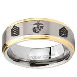 8mm Marine Army Sergeant Step Edges Gold 2 Tone Tungsten Carbide Custom Ring for Men