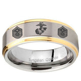 8mm Marine Chief Master Sergeant  Step Edges Gold 2 Tone Tungsten Engagement Ring