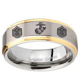 10mm Marine Chief Master Sergeant  Step Edges Gold 2 Tone Tungsten Custom Ring for Men