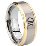 8mm CTR Step Edges Gold 2 Tone Tungsten Carbide Wedding Engagement Ring