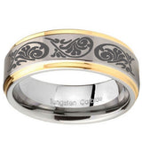 10mm Etched Tribal Pattern Step Edges Gold 2 Tone Tungsten Mens Wedding Band