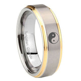 8mm Yin Yang Step Edges Gold 2 Tone Tungsten Carbide Rings for Men