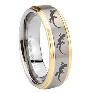 10mm Multiple Lizard Step Edges Gold 2 Tone Tungsten Carbide Wedding Band Ring