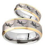 His Hers Multiple Lizard Step Edges Gold 2 Tone Tungsten Rings for Men Set