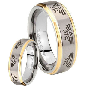 His Hers Multiple Zelda Skyward Sword Step Edges Gold 2 Tone Tungsten Mens Band Set