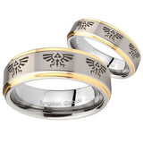 His Hers Multiple Zelda Skyward Sword Step Edges Gold 2 Tone Tungsten Mens Band Set