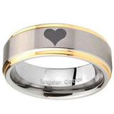 10mm Heart Step Edges Gold 2 Tone Tungsten Carbide Mens Anniversary Ring