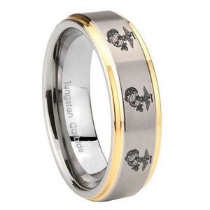 10mm Multiple Marine Step Edges Gold 2 Tone Tungsten Wedding Engraving Ring