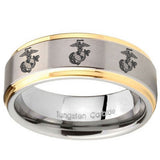 10mm Multiple Marine Step Edges Gold 2 Tone Tungsten Wedding Engraving Ring