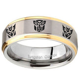 10mm Transformers Autobot Decepticon Step Edges Gold 2 Tone Tungsten Mens Bands Ring