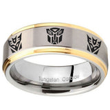 8mm Transformers Autobot Decepticon Step Edges Gold 2 Tone Tungsten Men's Band Ring