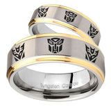 His Hers Transformers Autobot Decepticon Step Edges Gold 2 Tone Tungsten Men Ring Set