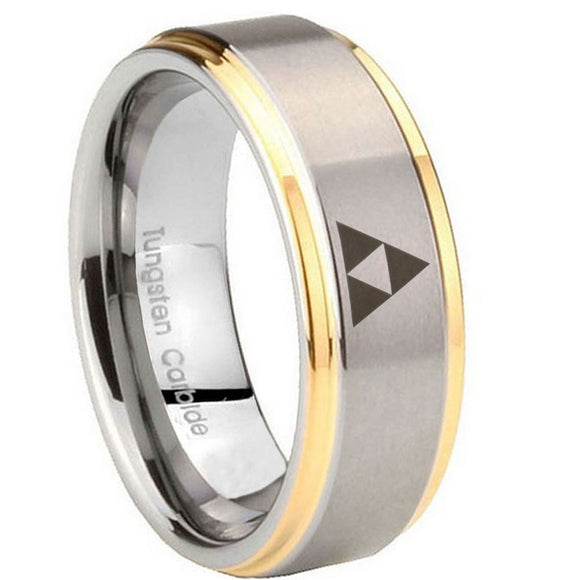 8mm Zelda Triforce Step Edges Gold 2 Tone Tungsten Carbide Personalized Ring