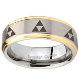 10mm Multiple Zelda Triforce Step Edges Gold 2 Tone Tungsten Personalized Ring