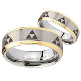 His Hers Multiple Zelda Triforce Step Edges Gold 2 Tone Tungsten Mens Ring Set