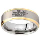 10MM Step Edges Air Force 14K Gold IP Tungsten Two Tone Men's Ring