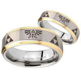 His Hers Legend of Zelda Step Edges Gold 2 Tone Tungsten Mens Ring Set