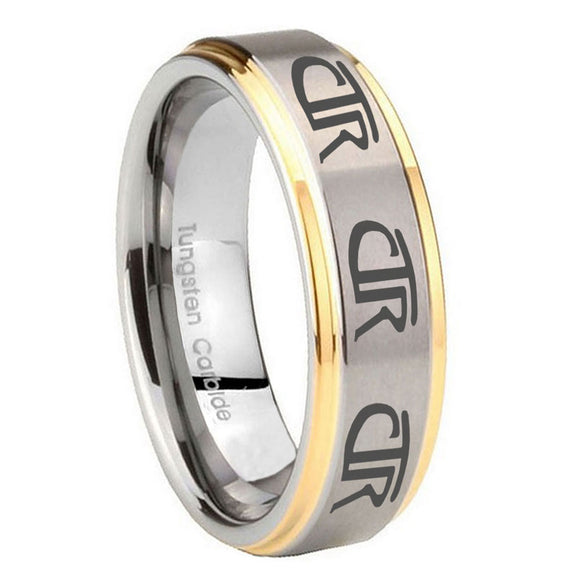 8mm Multiple CTR Step Edges Gold 2 Tone Tungsten Carbide Wedding Band Ring