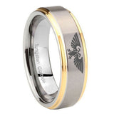 8mm Aquila Step Edges Gold 2 Tone Tungsten Carbide Wedding Bands Ring