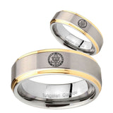 His Hers U.S. Army Step Edges Gold 2 Tone Tungsten Engraving Ring Set