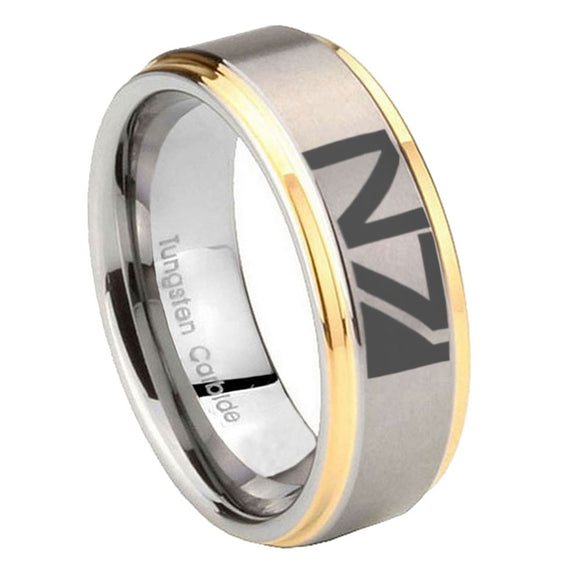 10mm N7 Design Step Edges Gold 2 Tone Tungsten Carbide Bands Ring