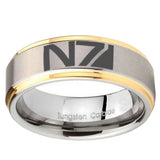 10mm N7 Design Step Edges Gold 2 Tone Tungsten Carbide Bands Ring