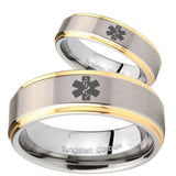 His Hers Medical Alert Step Edges Gold 2 Tone Tungsten Men's Promise Rings Set