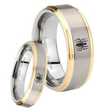 His and Hers Spiderman Step Edges Gold 2 Tone Tungsten Anniversary Ring Set