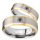 His and Hers Spiderman Step Edges Gold 2 Tone Tungsten Anniversary Ring Set