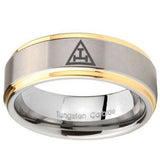 8mm Masonic Triple Step Edges Gold 2 Tone Tungsten Carbide Bands Ring