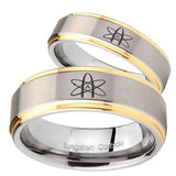 His and Hers American Atheist Step Edges Gold 2 Tone Tungsten Bands Ring Set