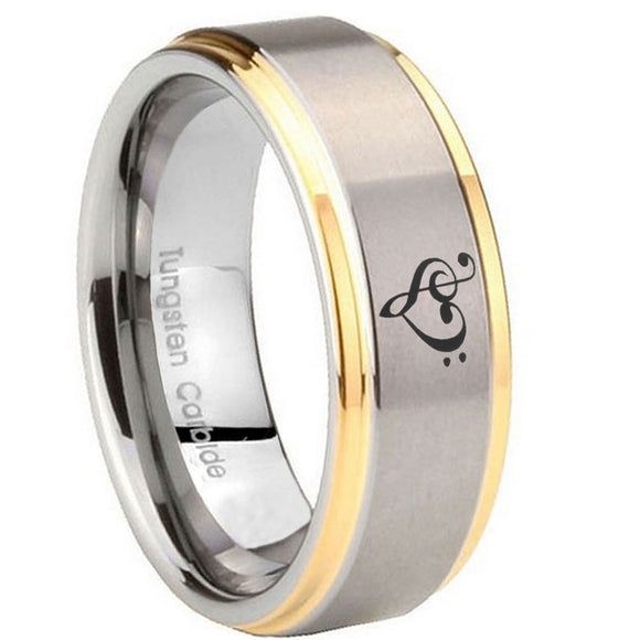 10mm Music & Heart Step Edges Gold 2 Tone Tungsten Carbide Engagement Ring