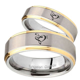 His Hers Music & Heart Step Edges Gold 2 Tone Tungsten Custom Mens Ring Set