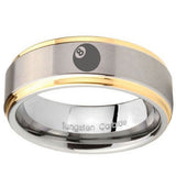 10mm 8 Ball Step Edges Gold 2 Tone Tungsten Carbide Mens Engagement Ring