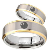 His Hers 8 Ball Step Edges Gold 2 Tone Tungsten Wedding Engagement Ring Set