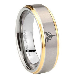 10mm Klingon Step Edges Gold 2 Tone Tungsten Carbide Mens Ring Engraved