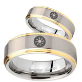 His Hers Magic The Gathering Step Edges Gold 2 Tone Tungsten Engraved Ring Set