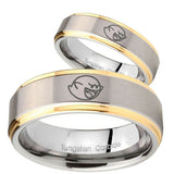 His Hers Mario Boo Ghost Step Edges Gold 2 Tone Tungsten Men's Band Ring Set