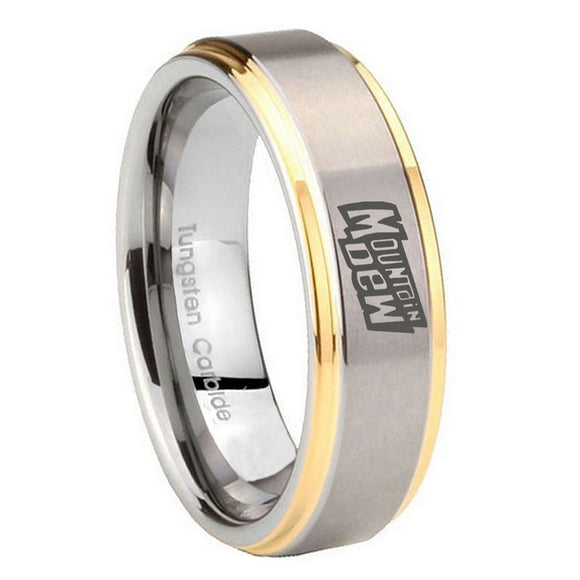 10mm Mountain Dew Step Edges Gold 2 Tone Tungsten Carbide Wedding Band Mens