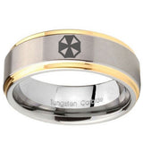 10mm Resident Evil Step Edges Gold 2 Tone Tungsten Carbide Bands Ring